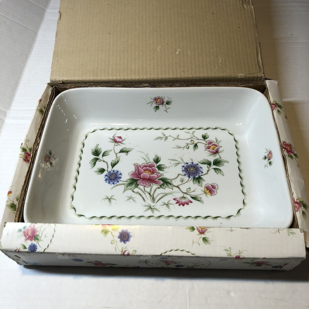 Vtg Andrea Sadek Spring Night Rectangular Baking Dish Floral Flowers GIL