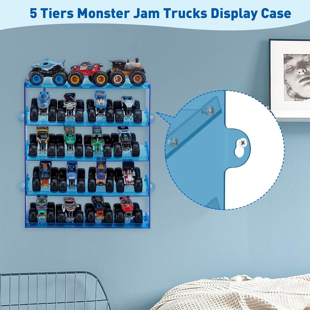 Assembly Monster Trucks Display Case - 5 Tier Acrylic Storage Case with Tilte...