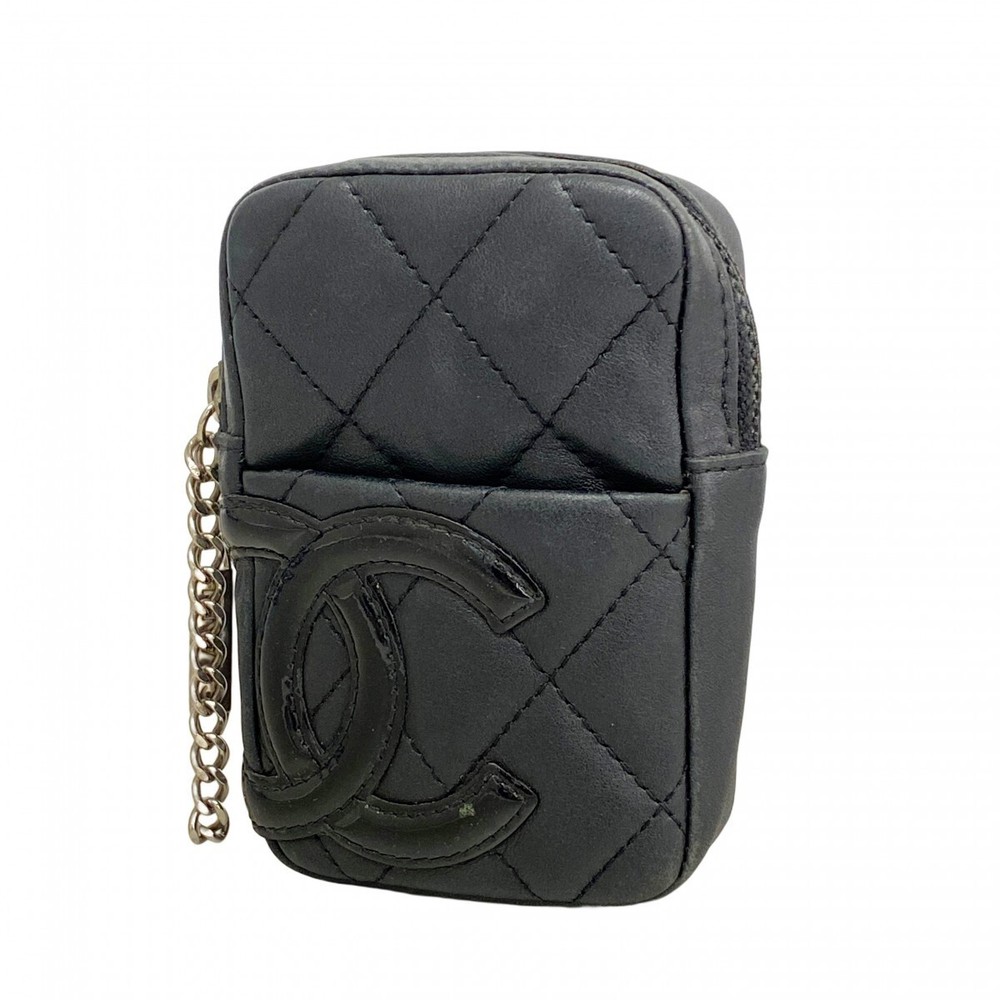 Chanel Cigarette Case Cambon Lambskin Black Silver Hardware Used