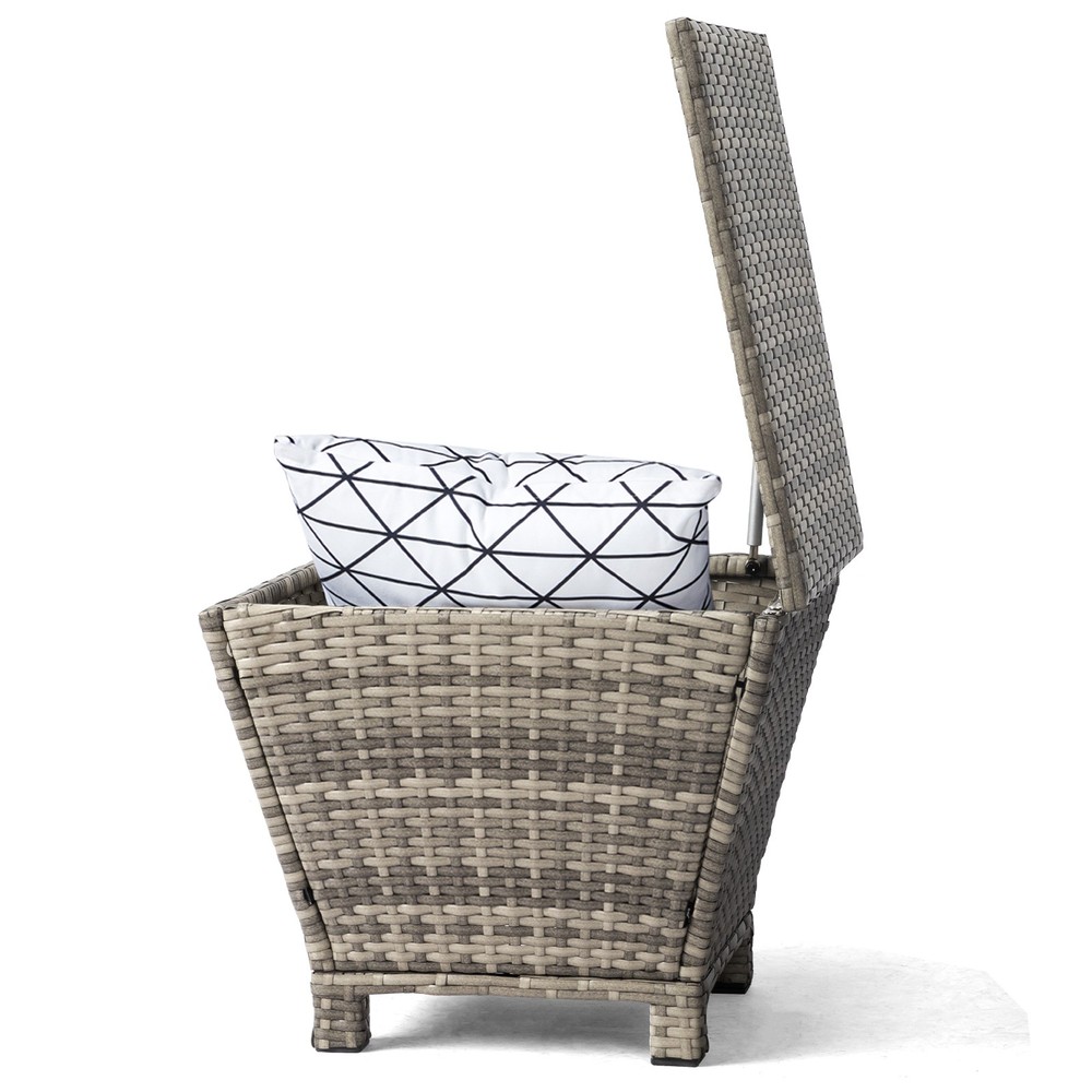 Outdoor PE Wicker Side Table with Storage, Small Patio Storage Bin Container