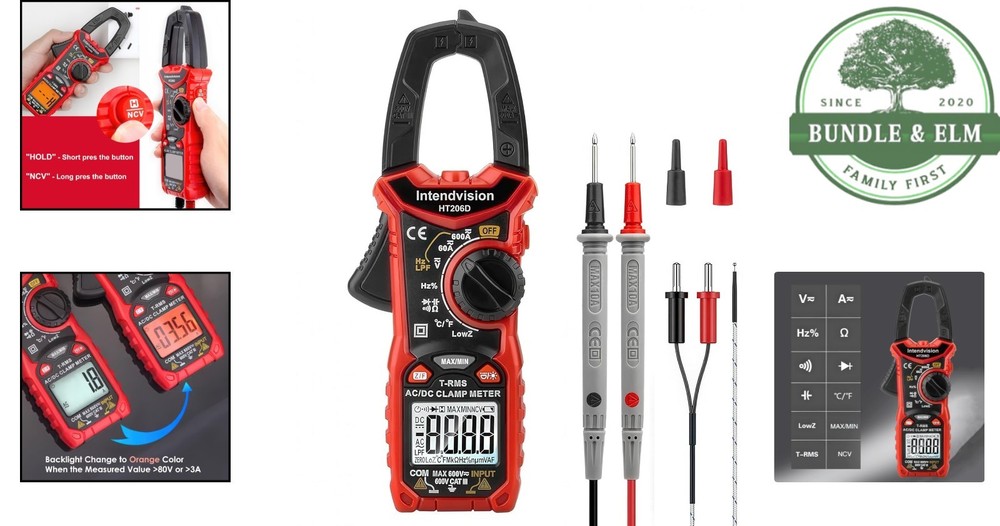 Multimeter for AC/DC Testing with User Manual, Leads, and Temperature Probe
