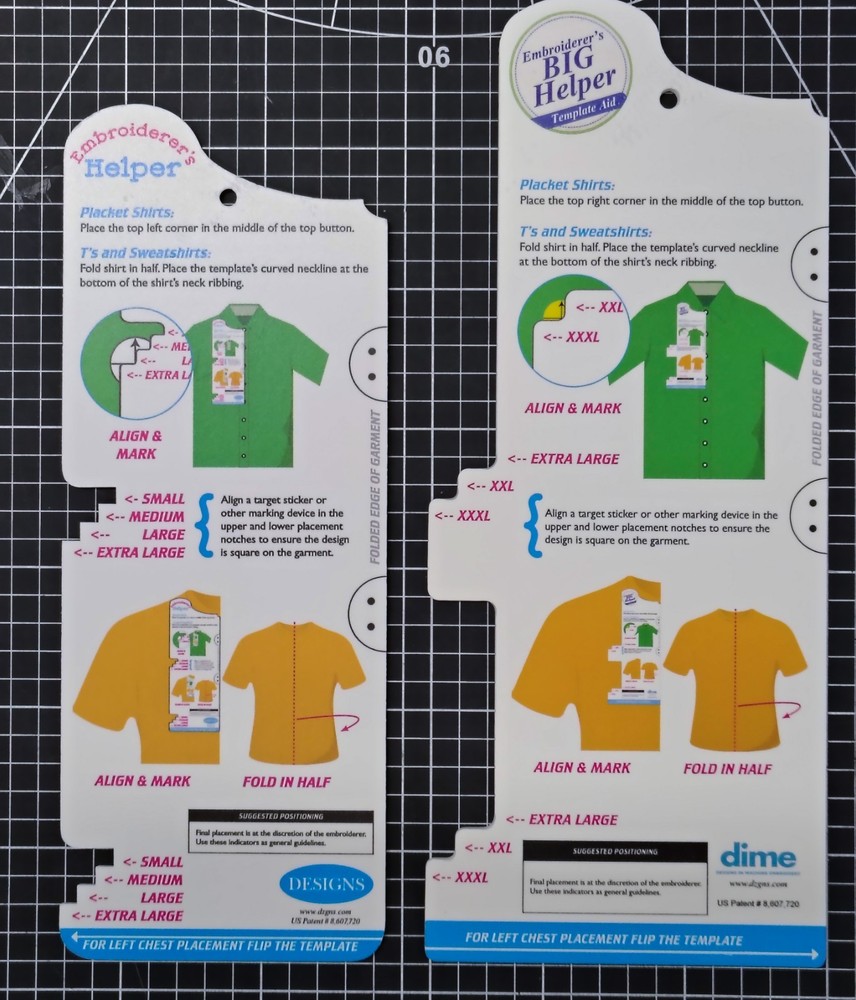 DIME Embroiderer’s Helper + BIG Helper Template Shirt Placement Tool Set