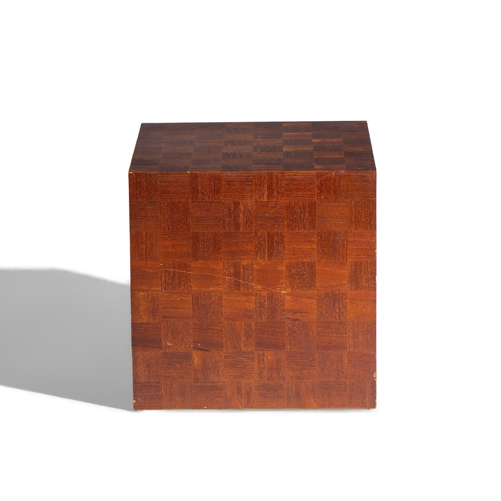 Thayer Coggin Style Mid Century Walnut Parquet Cube End Table