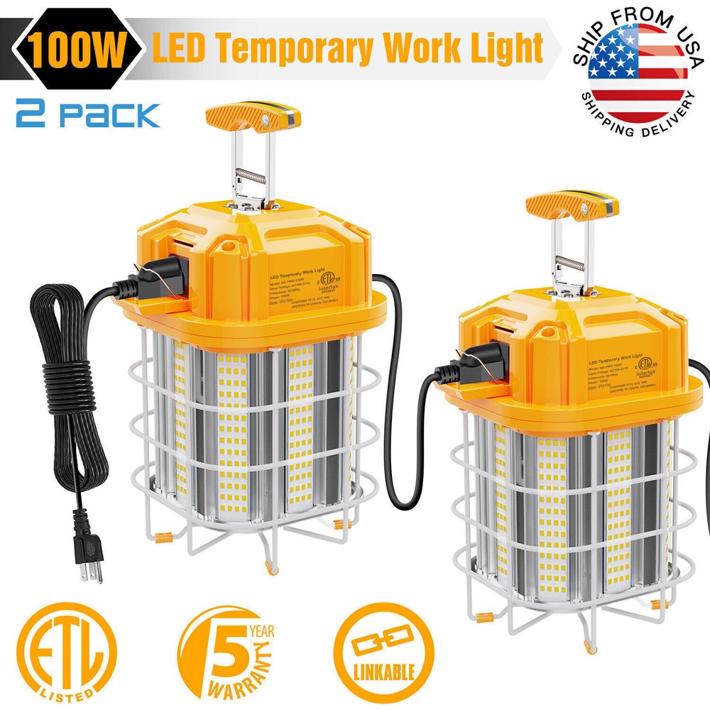 2Pack LED Temporary Work Light 100W Linkable Construction Building Highbay Light