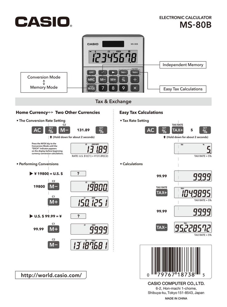 Casio Ms-80b Calculator – Desktop Calculator With Tax & Currency Tools