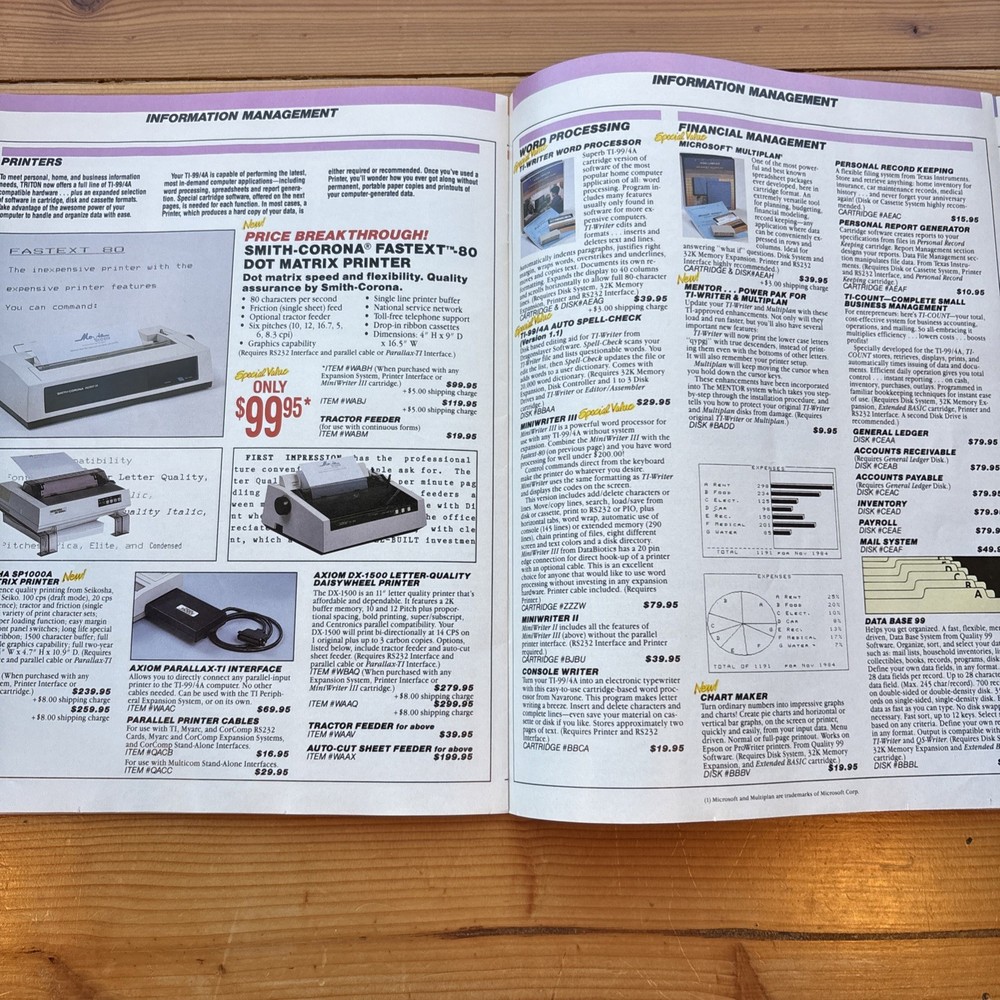 Triton Catalog TI-99/4A Texas Instruments Spring 1986 W/Order Form