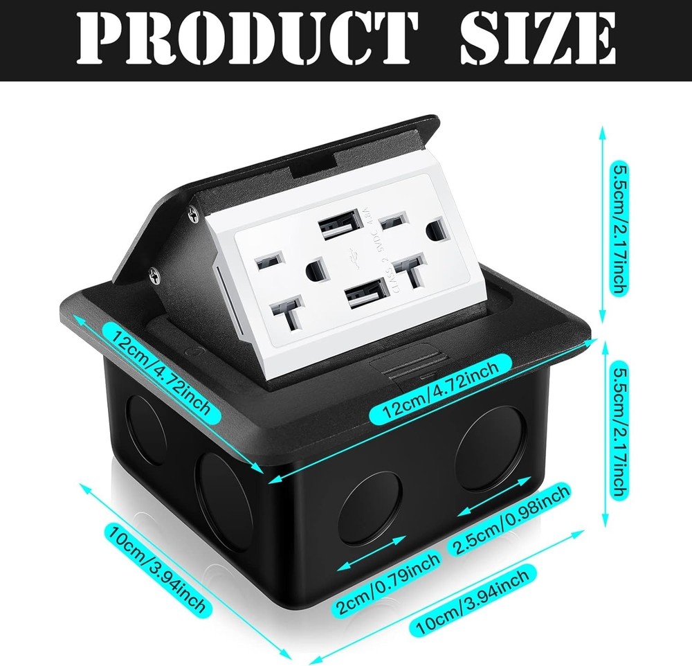 Pop Up Floor Outlet Kit w/ 4.8A USB Charger - 2 Pack