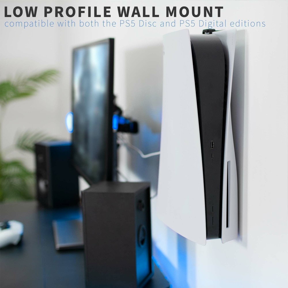 VIVO Black Steel Wall Mount Designed for PS5 Console, 2 Controller Mounts