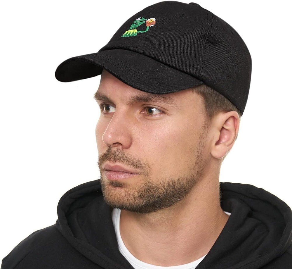 Adjustable Kermit The Frog Embroidered Baseball Cap - One Size-Medium, Black