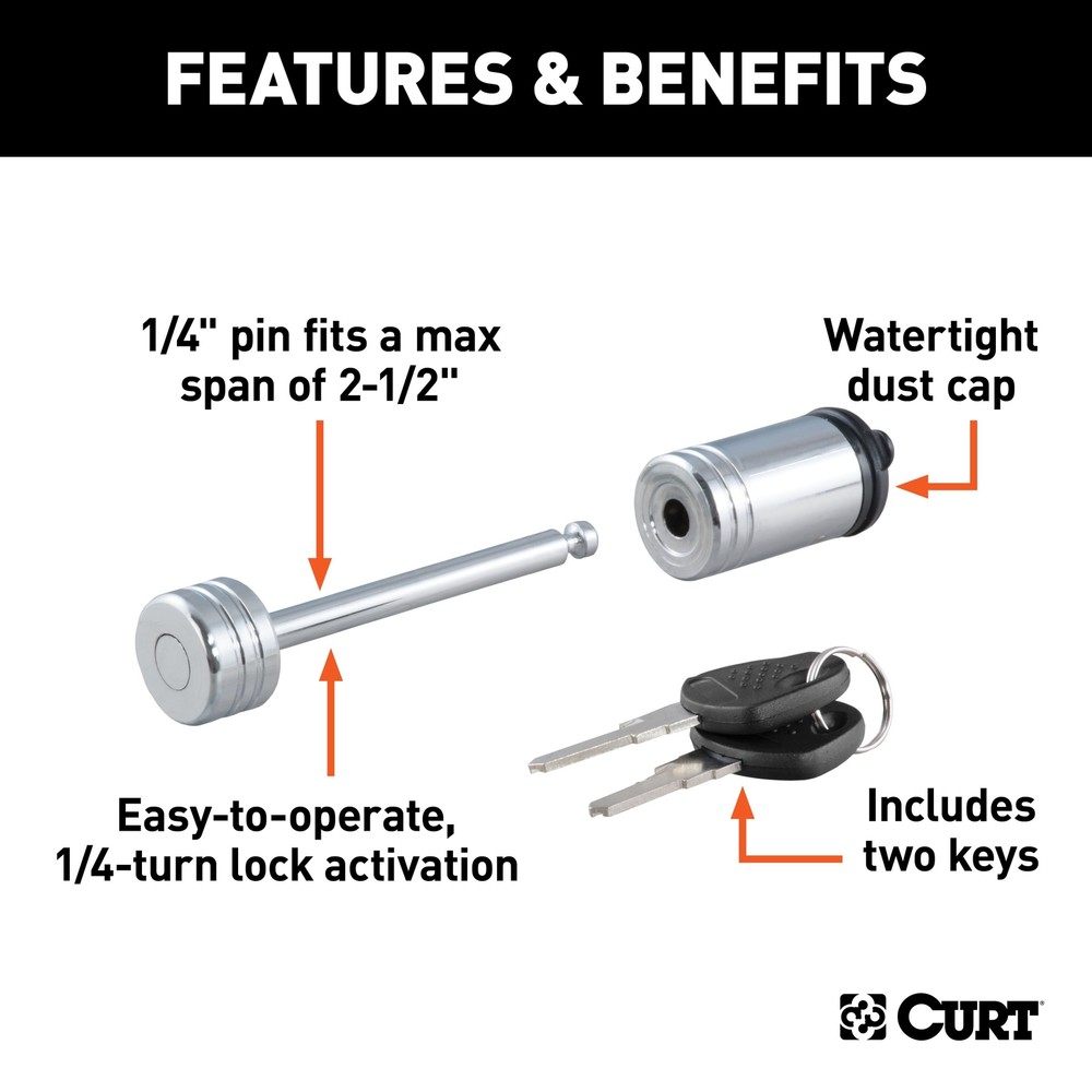 Coupler Lock (1/4" Pin, 2-1/2" Latch Span, Barbell, Chrome)