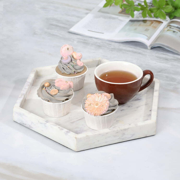 Modern Natural White Marble Hexagonal Decorative Display Bathroom Vanity Tray