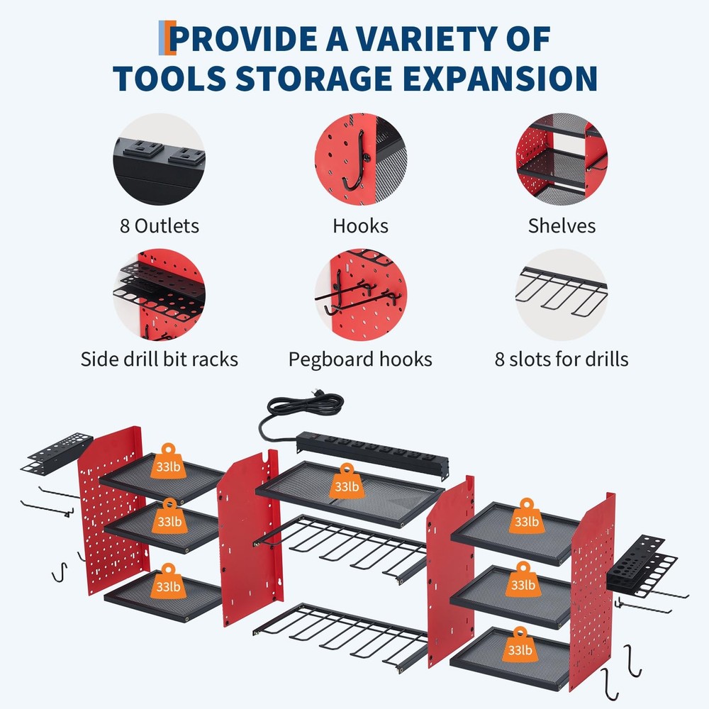 GRAVEE 3Tier Power Tool Organizer Heavy Duty Wall Mount Drill Storage for Garage