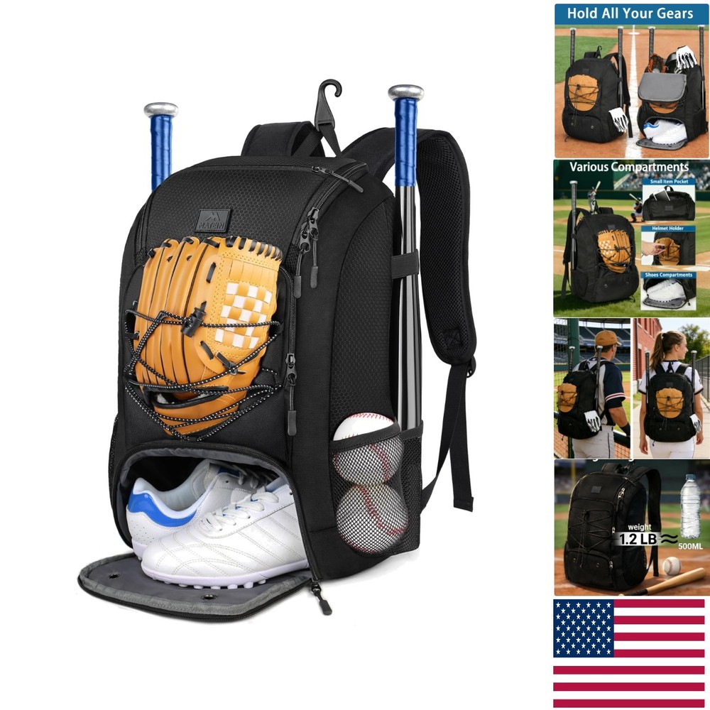 Lightweight Baseball Backpack with Shoe Compartment - 29L Accommodating Design