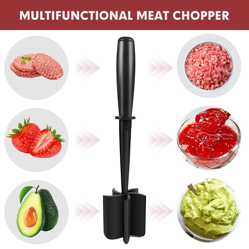 2Pcs Ground Beef Chopper Tool, Meat Masher One Size, Black + Red