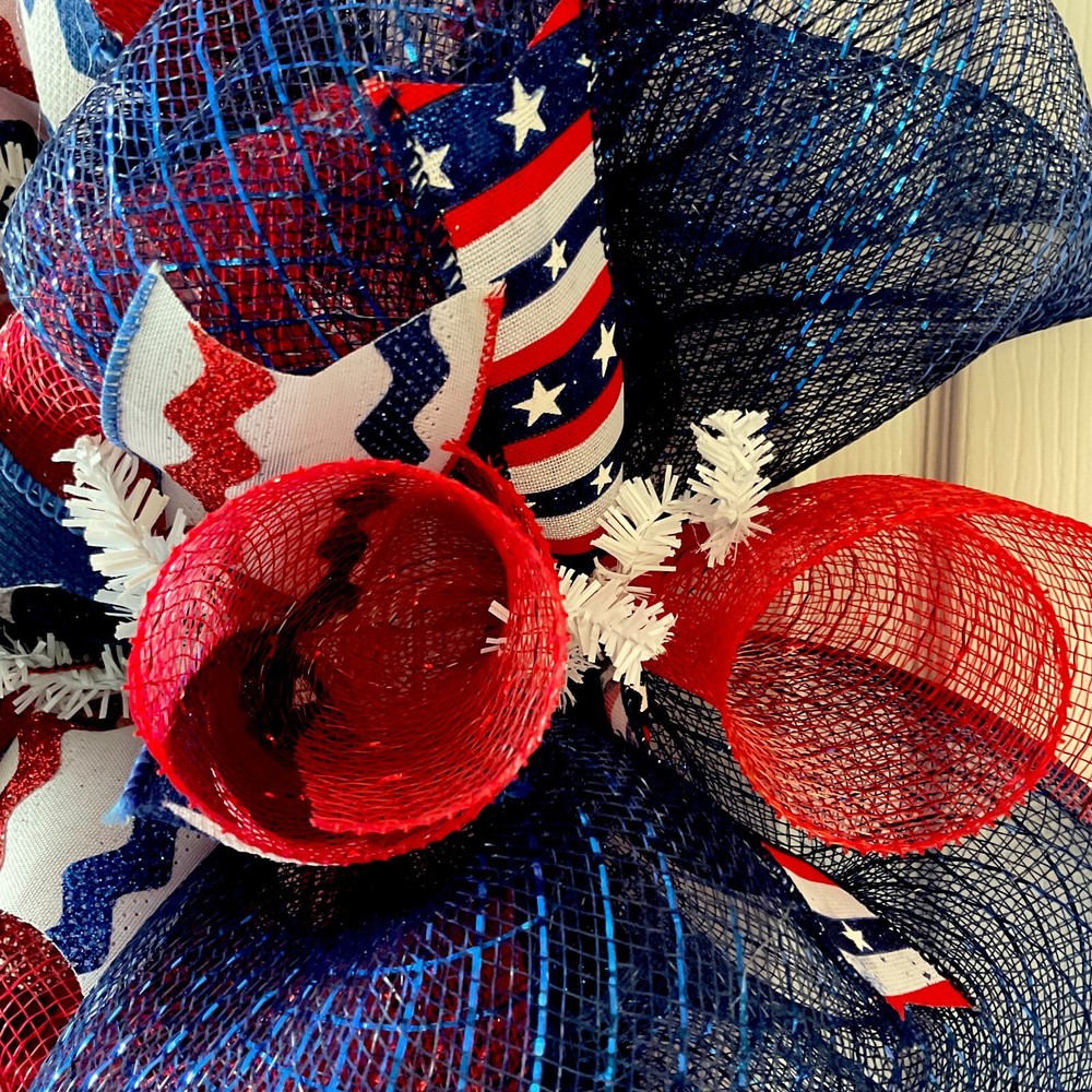America The Beautiful Uncle Sam Hat Deco Mesh Handmade Wreath