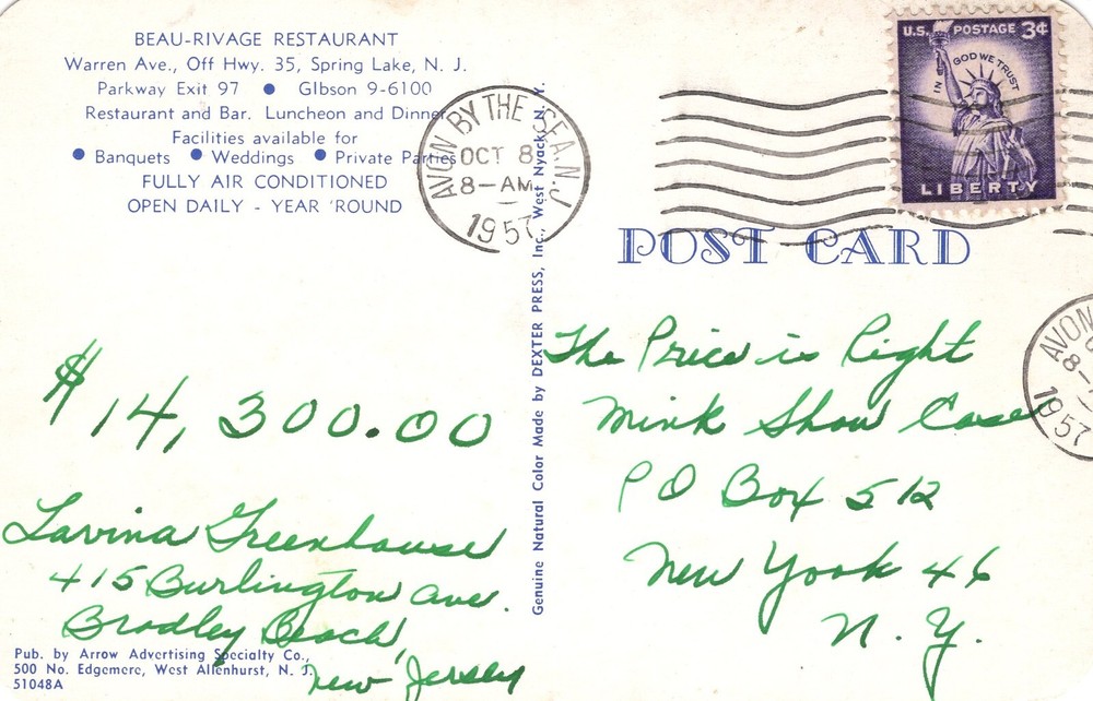 BEAU RIVAGE RESTAURANT, SPRING LAKE, N.J. - PC6992