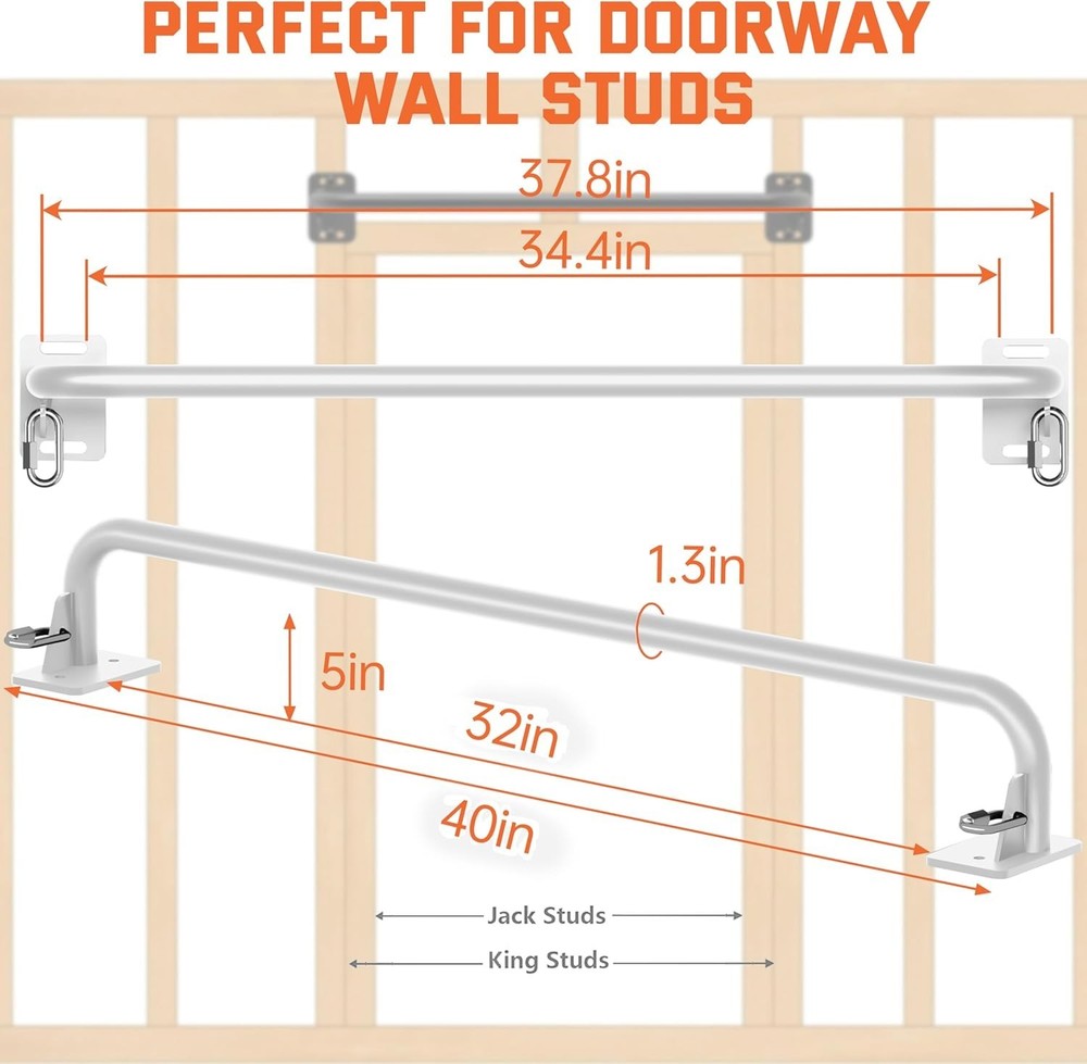HWOOUSA 36in Heavy Duty Pull Up Bar Wall Mount Multi-Grip 600lb Capacity