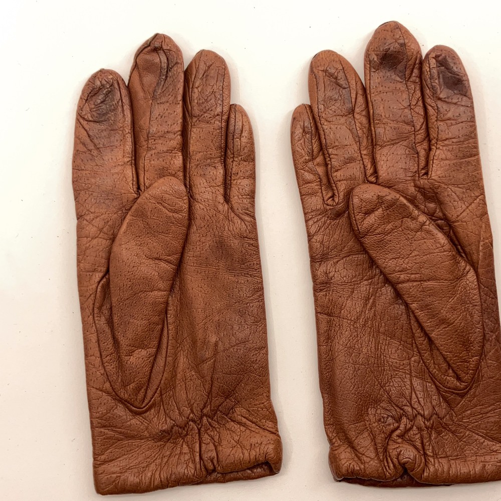 Soft brown dot pattern leather winter gloves size m