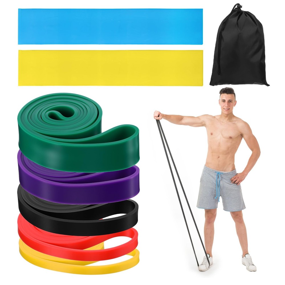 8pcs Pull Up Assistance Bands Set 5pcs Resistance Bands & 2pcs Thin Pull Up B...