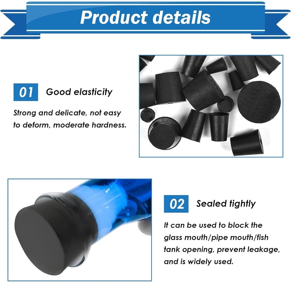 24Pcs Rubber Stoppers Assorted Sizes #000-8 Solid Lab Bottle Plug Seal Kit