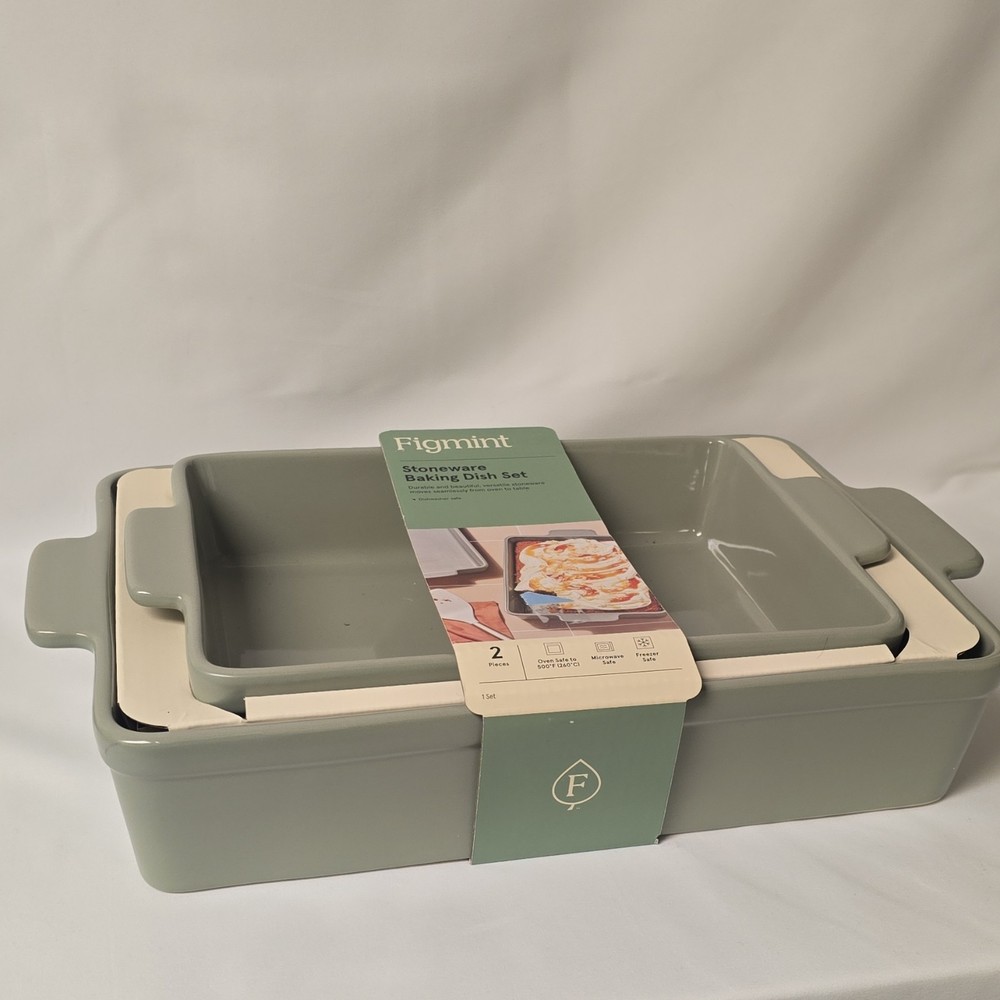 Figmint Stoneware Baking Dish Set Gray & White Rectangular 2-Piece Oven Safe