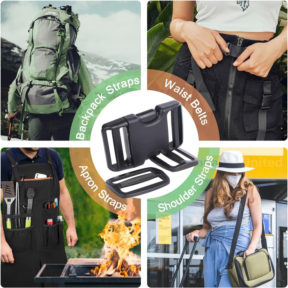 6 Set 1.5 Inch Plastic Quick Release Buckles + 12 Pcs Tri-Glide Slides