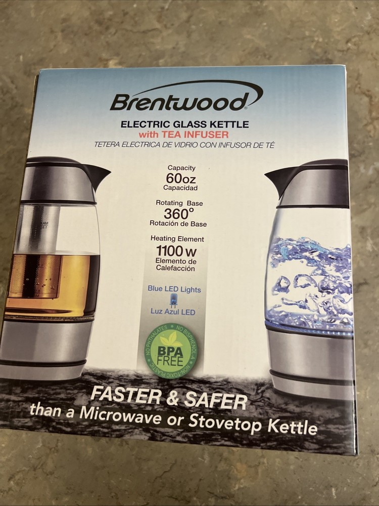 Brentwood Electric Glass Kettle with Tea Infuser Open box