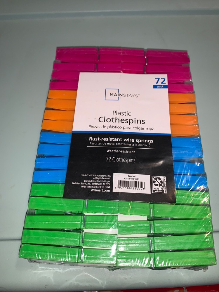 Mainstays Plastic Clothespins 72 ct Weather Resistant Rust-Resistant Wire Spring