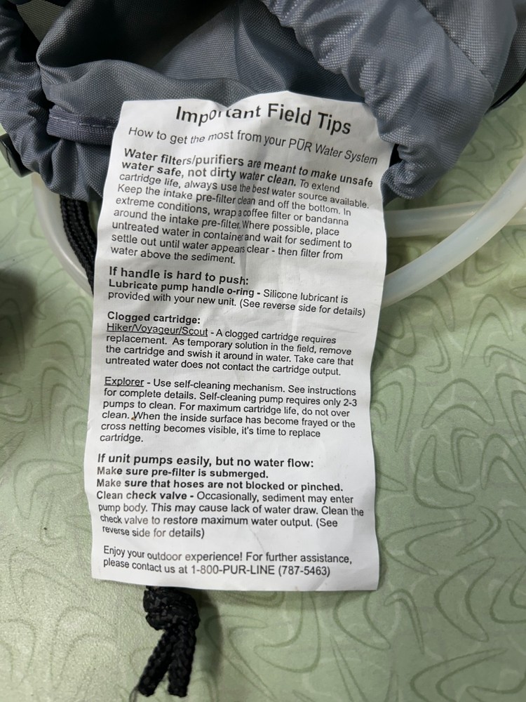 Pur Hiker Microfilter Water Filter Backpacking w/ Storage Bag