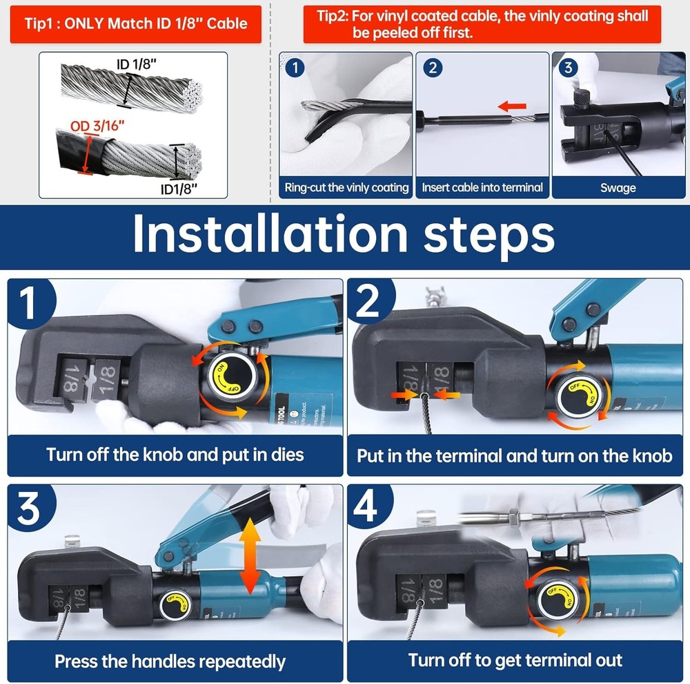 Custom Cable Railing Crimping Tool Hydraulic Crimper Hydraulic Crimping Tool