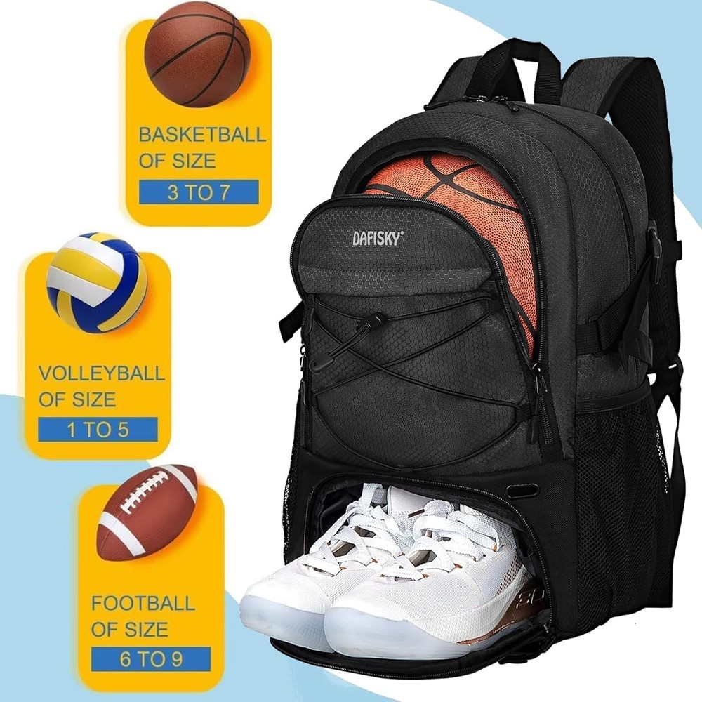 Basketball Backpack with Ball Compartment – Large Medium, Black