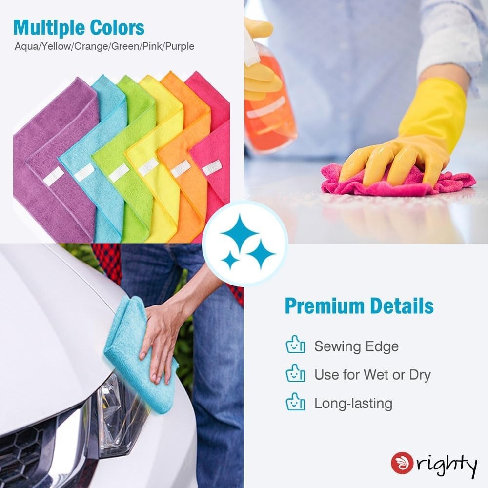 Multicolor Microfiber Towels 24pk 12x11"