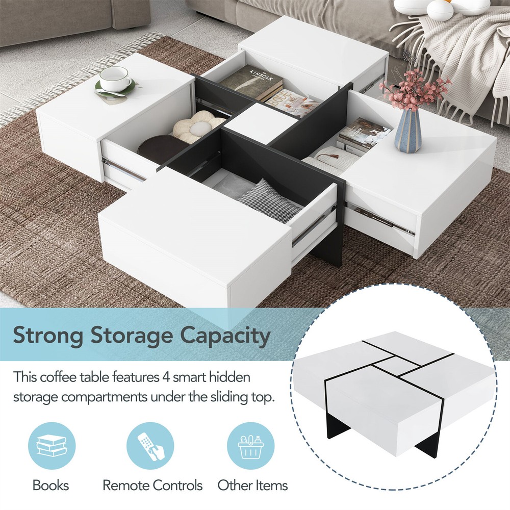 Coffee Table Cocktail Table Center Table with 4 Hidden Storage Compartments