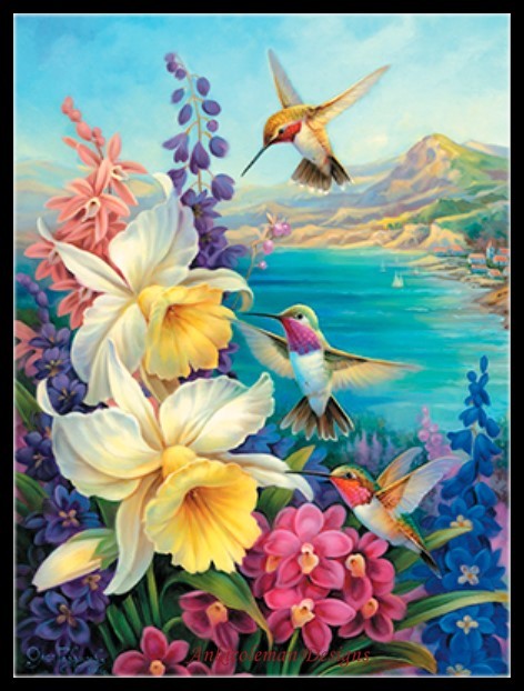 Hummingbird Bouquet 1 - Chart Counted Cross Stitch Patterns Needlework DIY DMC