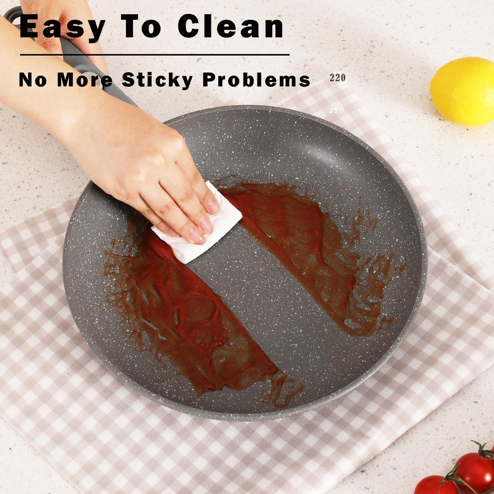 Gray Non Stick Pot and Pan Set with Removable Handle, Ceramic Cookware Set De...