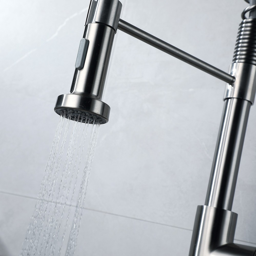 Single Handle Pull Down Sprayer Kitchen Faucet Brushed Nickel 360 Swivel