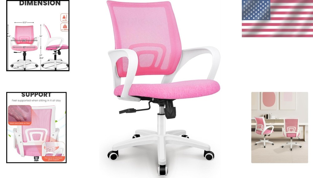 Comfort-Driven Pink Desk Chair with Adjustable Height & Swivel Functionality
