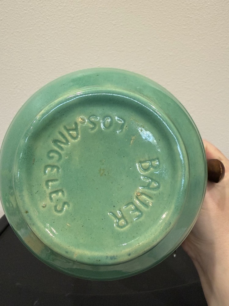 Vintage Bauer Pitcher Wood Handle Ring Ware Ring Ware Turquoise Blue Green