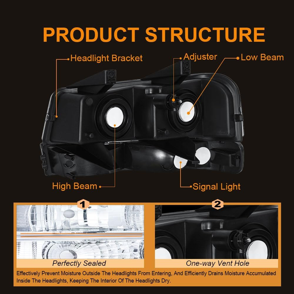 4Pcs Headlight Assembly, Headlights Kit Compatible with 2003-2014 Chevy Express