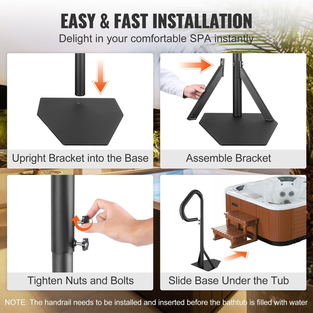 Adjustable Height 35-57in Tub Rail 600lb Capacity Rotatable Handrail