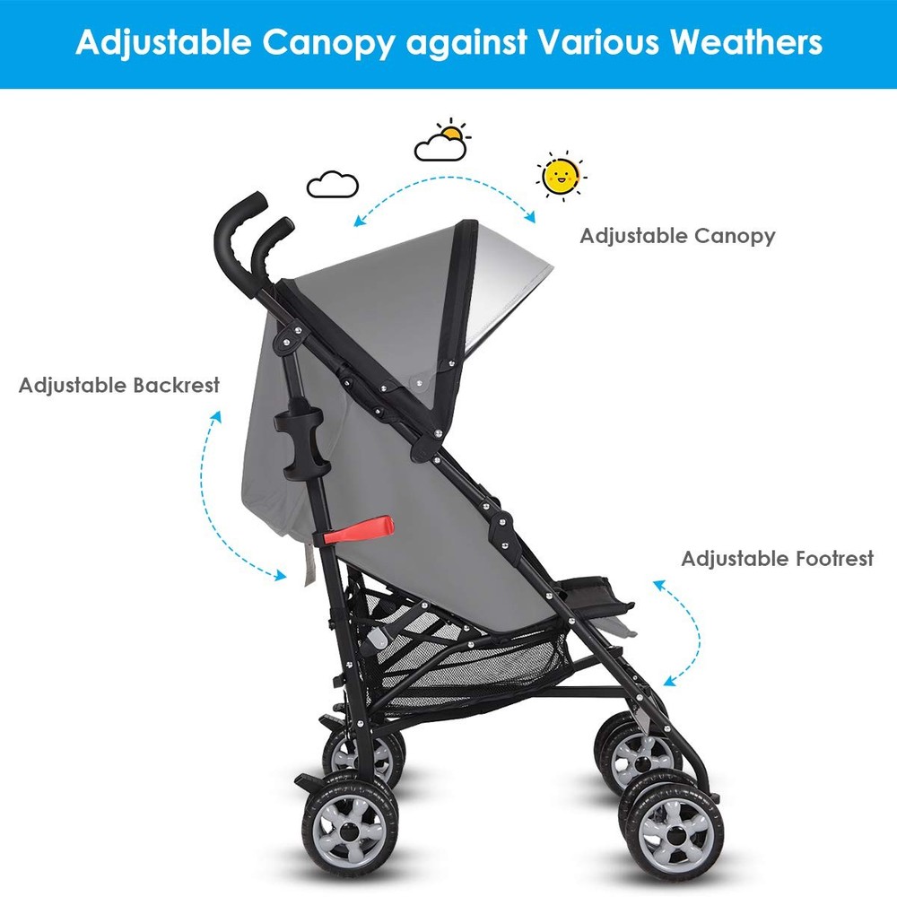 Lightweight Stroller, Compact Travel Stroller, Infant Stroller w/Adjustable B...
