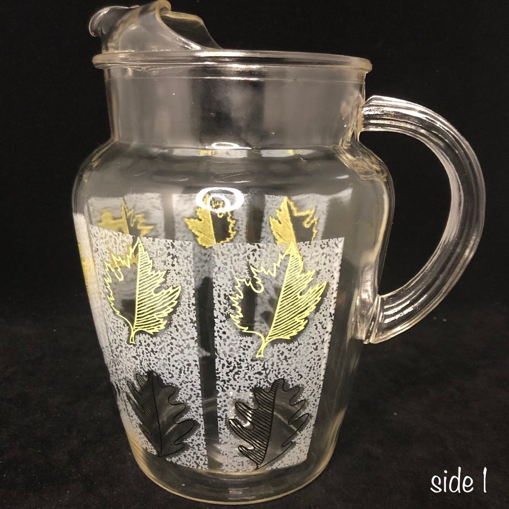 Anchor Hocking Pitcher Fall Leaves on Clear Glass Made in USA