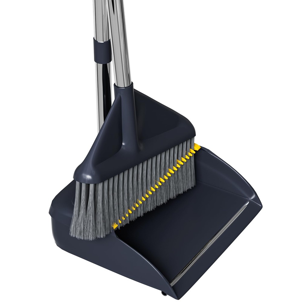 MOPUP Broom and Dustpan Set, 52 inch Long Adjustable Handle with Gray