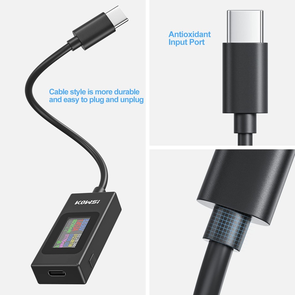 YOJOCK USB C Tester Power Meter 4-30V 0-6.5A Classic Version, Black/Silver