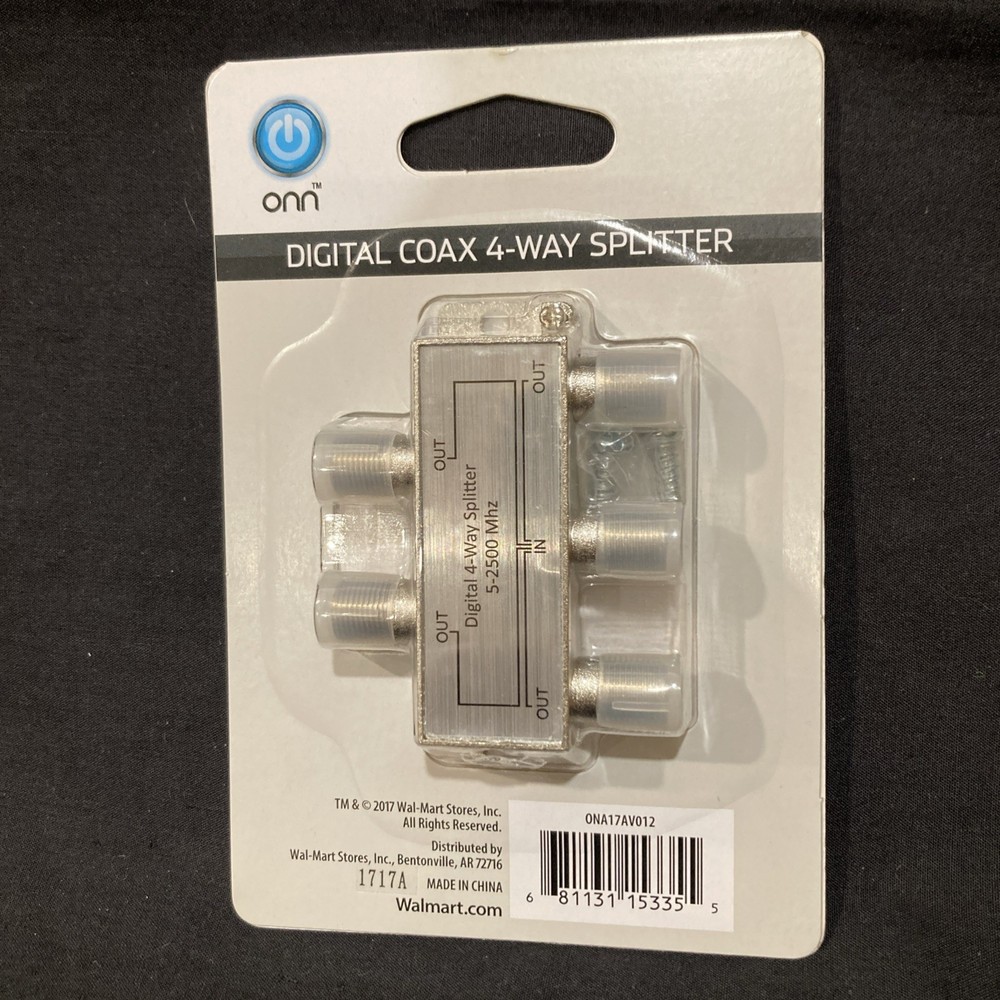 onn. Digital Coax 4-Way Splitter NEW 2017