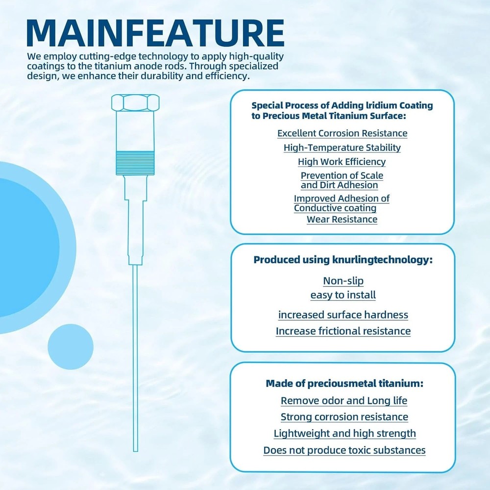 Powered Anode Rod for Water Heater Titanium 40-120 Gallon Corrosion Rust