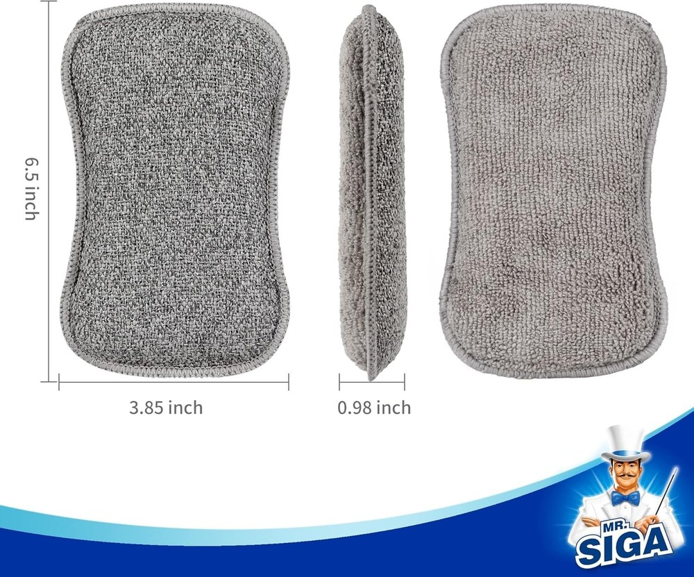 Scrub Sponges Dual Sided Reusable Microfiber Non Scratch Kitchen Dishwashing