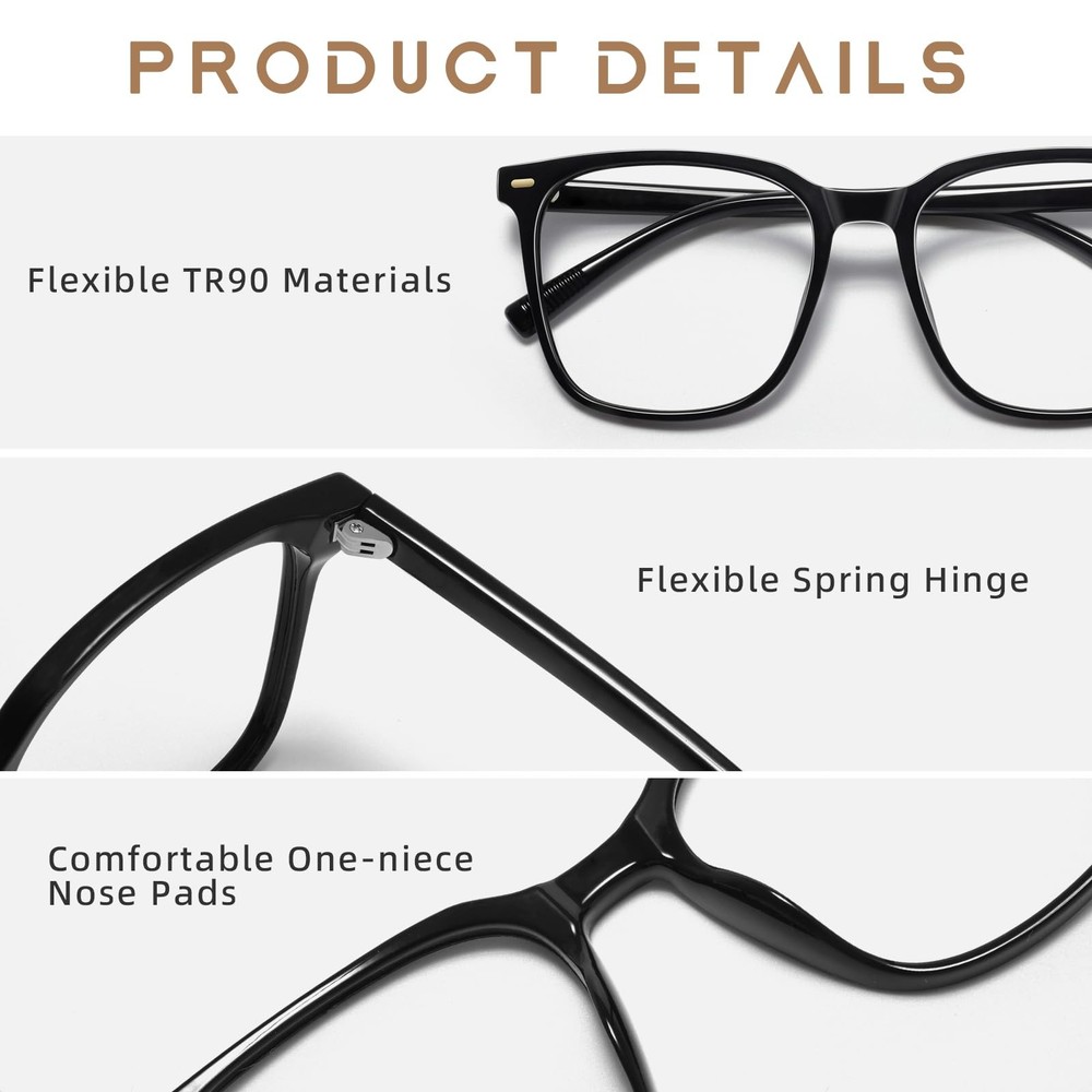 Oversized Square Blue Light Blocking Glasses for Women Men, Anti-Fatigue Comp...