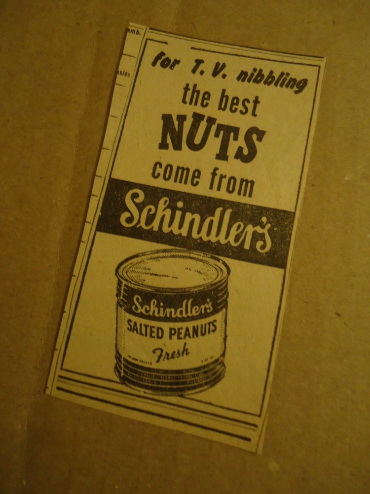 Schlinder's salted Peanuts 1950 newsprint ad