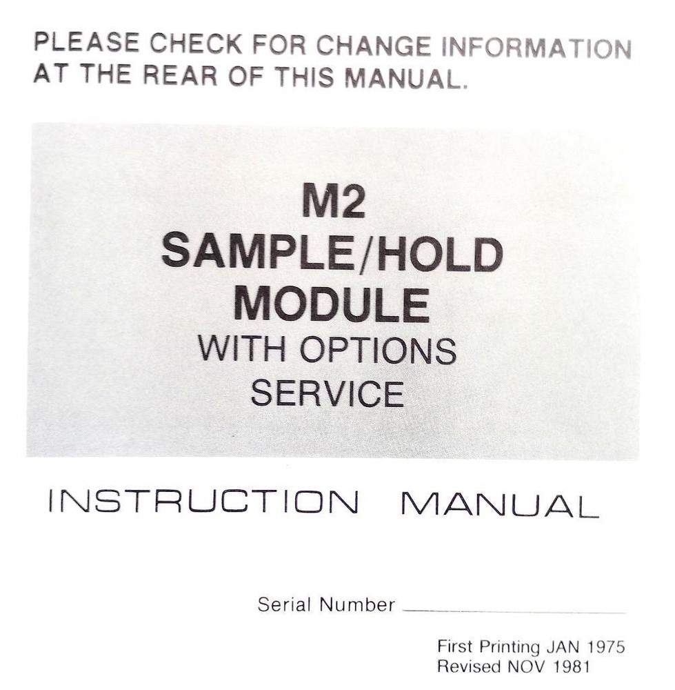 Tektronix M2 Sample / Hold Module With Options Service Instruction Manual